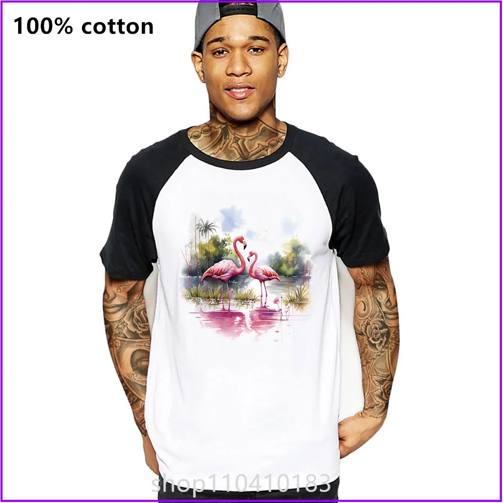 Beautiful Flamingo Watercolor Summer Days Loved Wedding T Shirts For Men'S Women Tshirt T-Shirt Cotton Long Sleeve Compression T