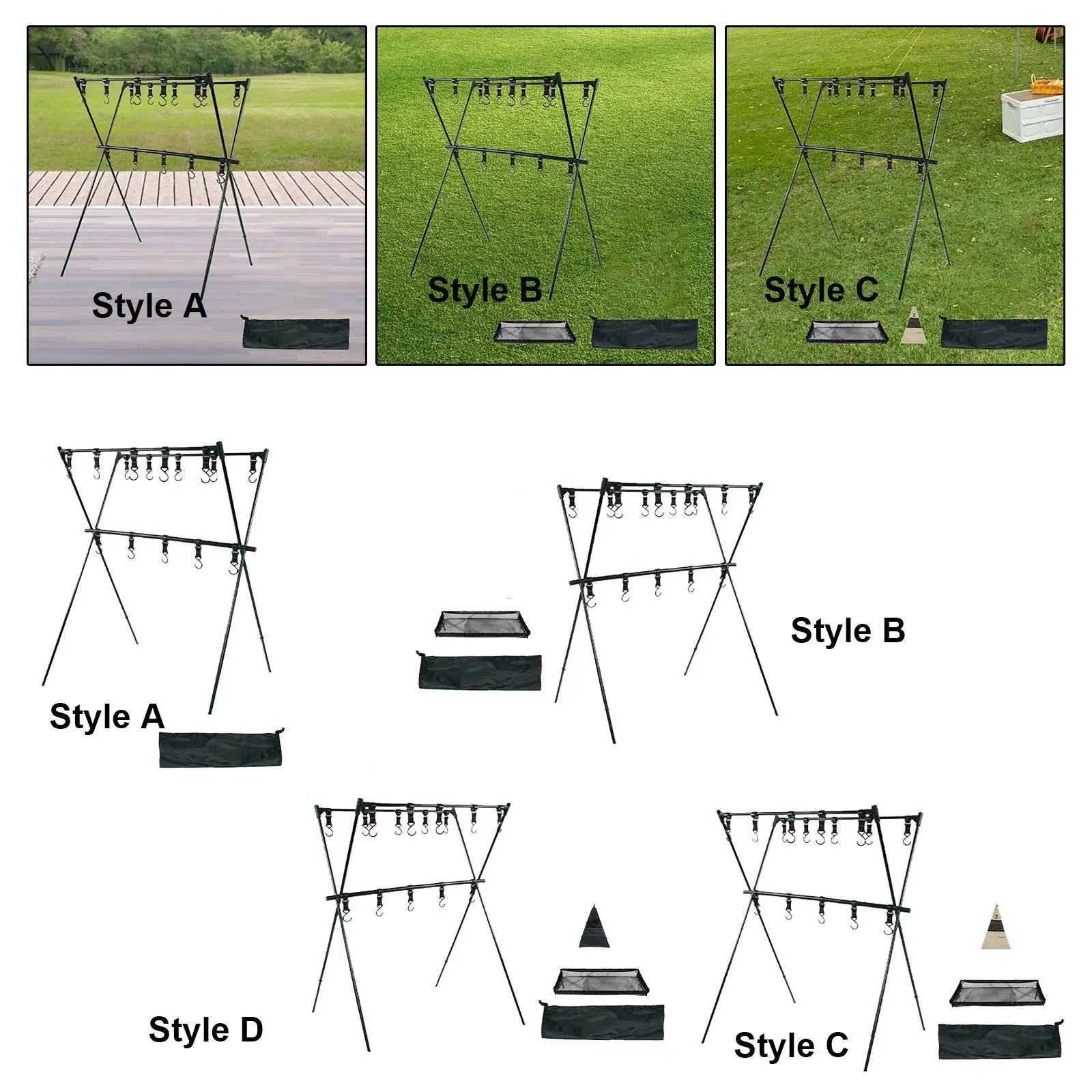 Camping Storage Shelf with Hooks Multi Function Heavy Duty Metal Frame Storage Rack for Household Kitchen Garage Outdoor Camping