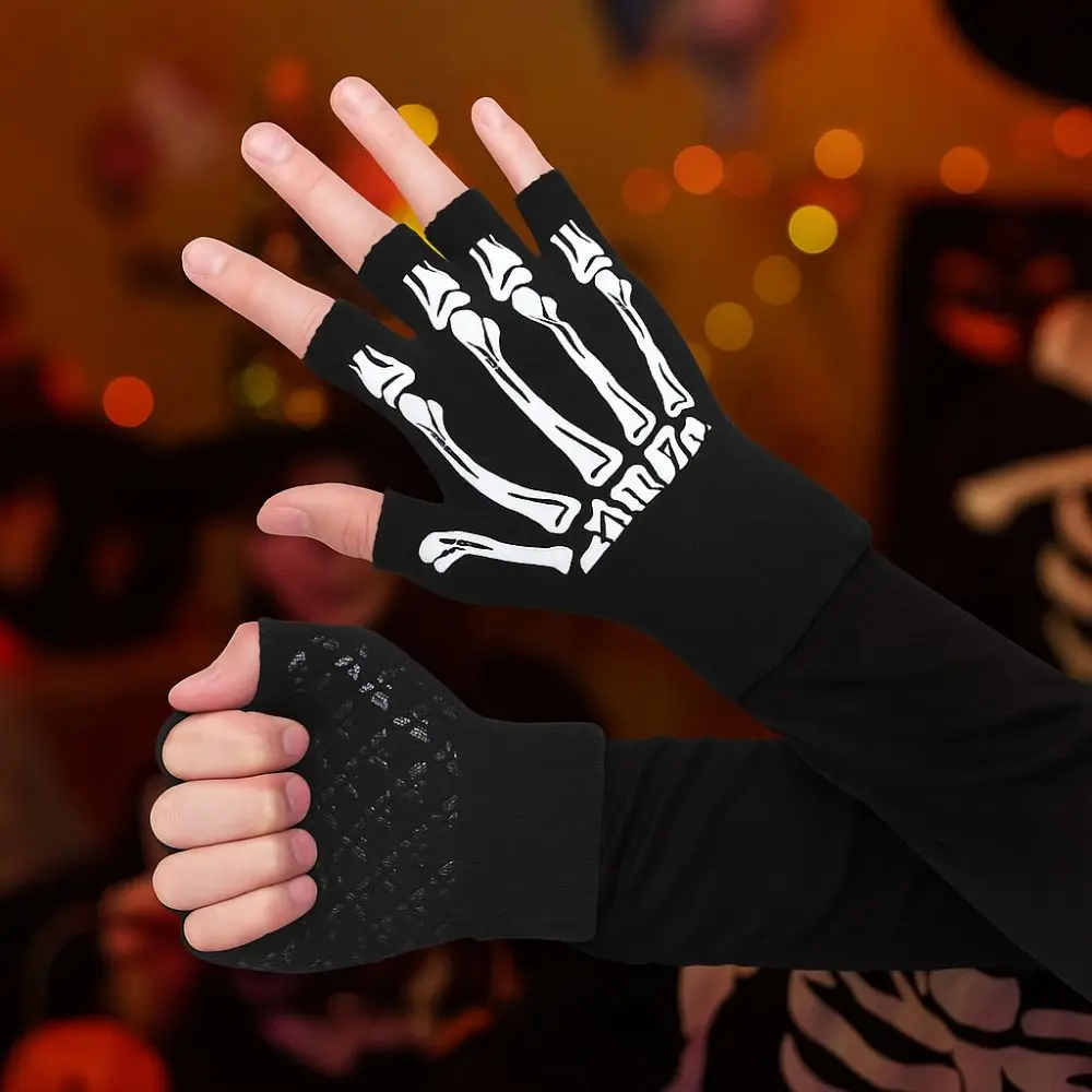 드레스 블랙 펑크 해골 장갑 스트레치 니트 할로윈 해골 장갑 두꺼운 유령 발톱 코스프레 장갑 할로윈 파티