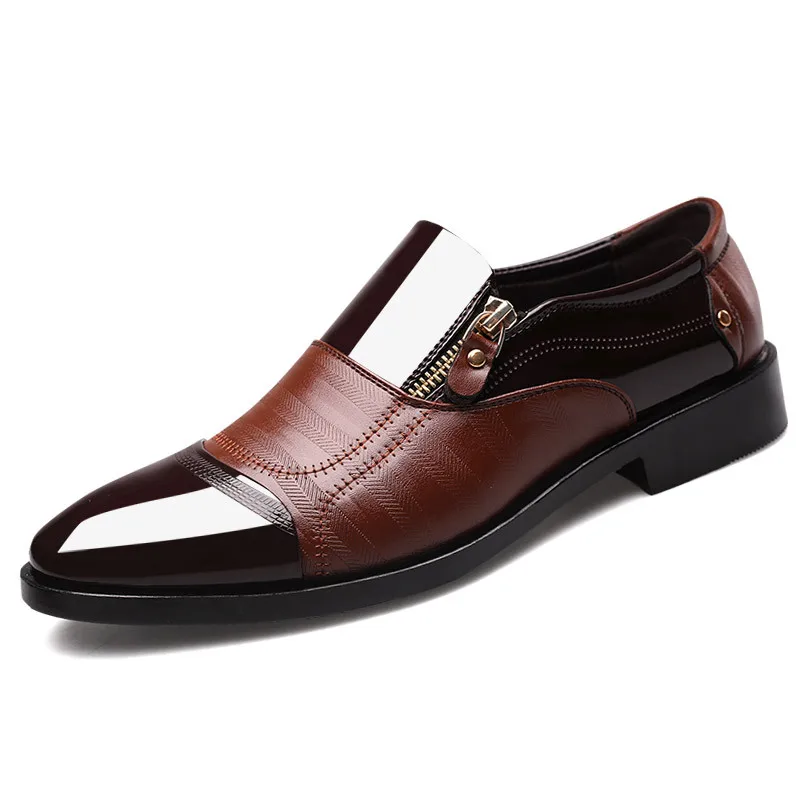 New Spring Oxford Business Men Shoes Leather Soft Casual Shoes Breathable Men's Loafers Flats Zip Shoes Slip-on Driving Shoe
