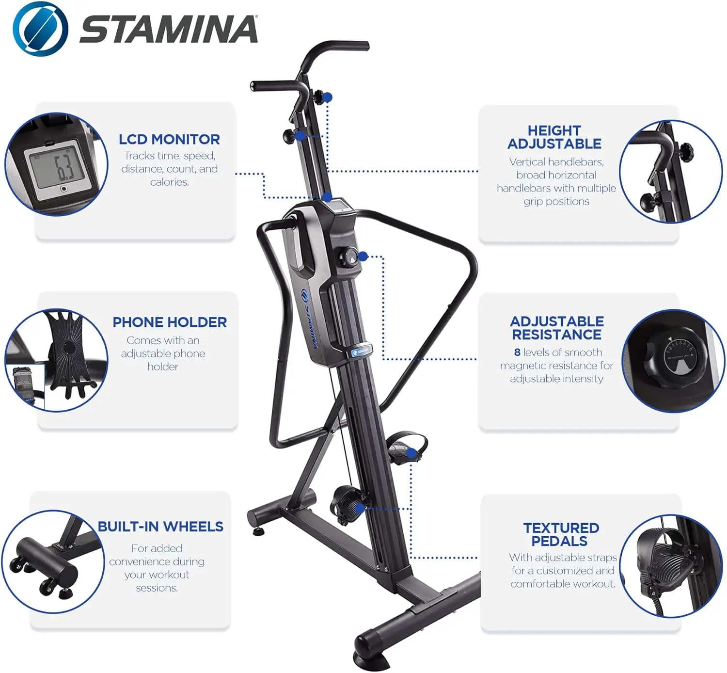 Stamina Cardio Climber - Fitness Cardio with Smart Workout App - Cardio Climber Stepping Machine for Home Workout - Up to 300 lb