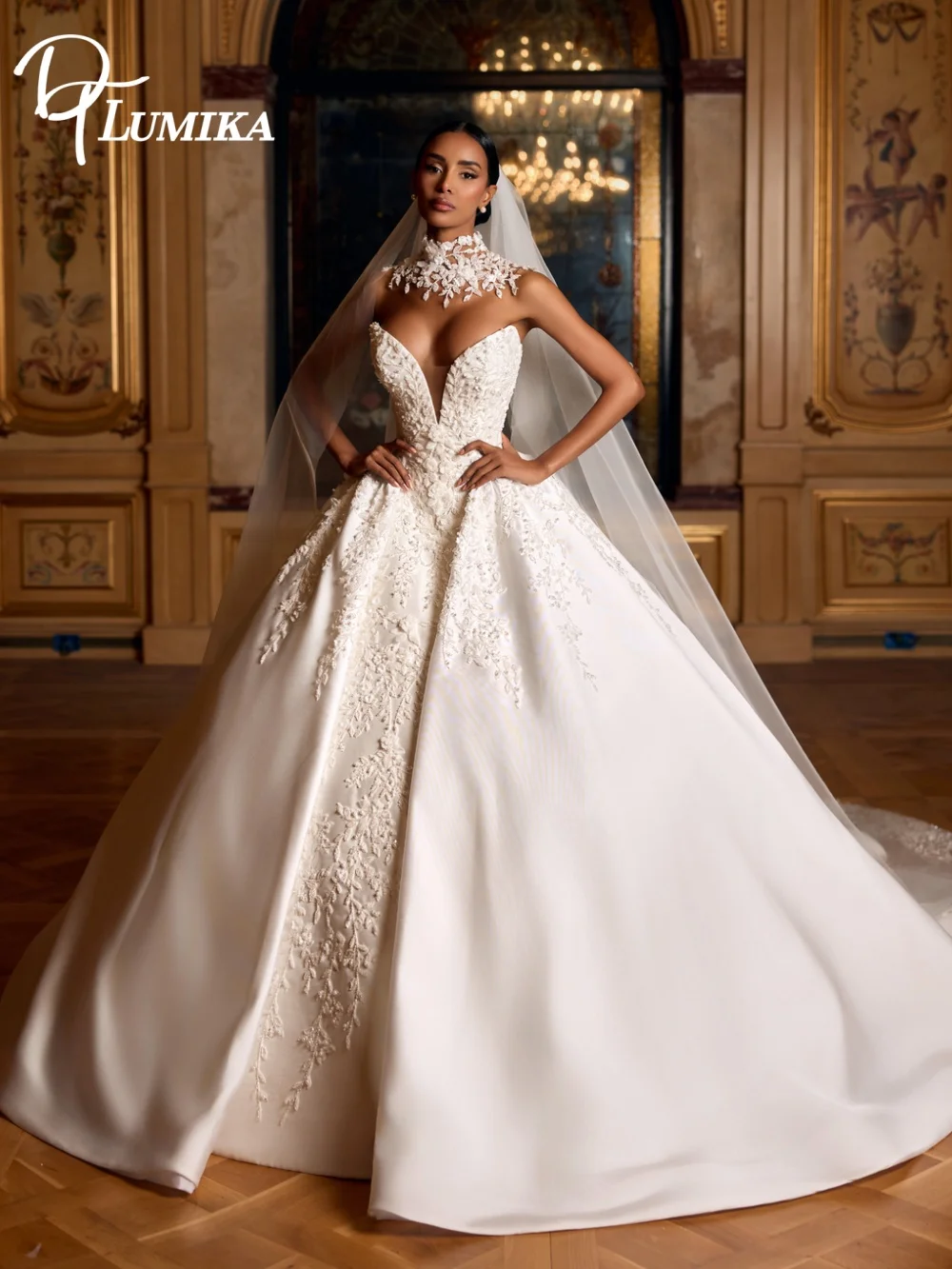 

Романтичное свадебное платье без бретелек с глубоким V-образным вырезом, 3D цветочными кружевными аппликациями, вневременное свадебное платье для невест. Vestidos De Novia.