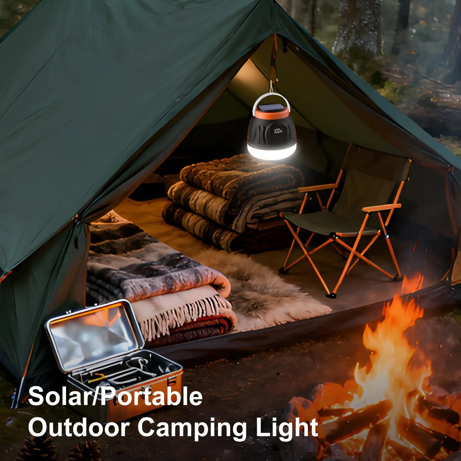 Portable Camping Light 3 Modes Digital Display Lamp Rechargeable Camping Lantern For Landscape Party Garden Pathway Driveway