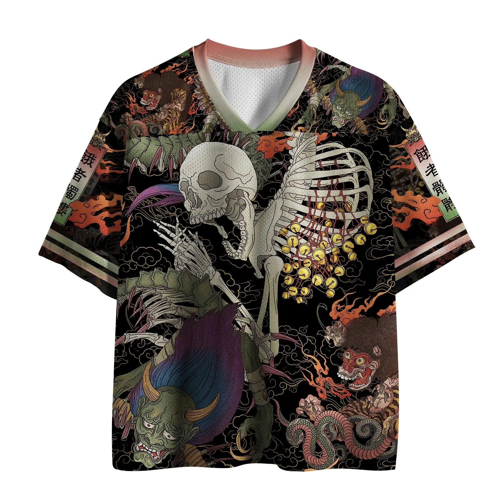 Retro Japanese-style Skull-print Breathable Adult and Children's Gothic Streetwear Harajuku Style T-shirt