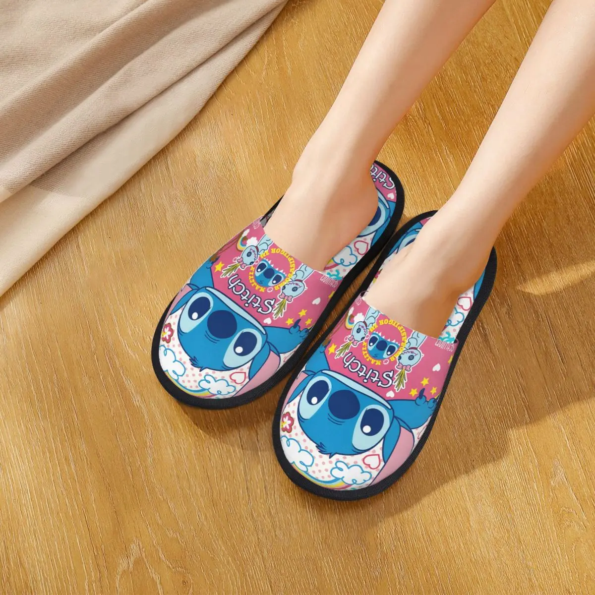 شبشب منزل شتوي كرتوني من Lilo And Stitch، شبشب داخلي ناعم من إسفنج الذاكرة مضاد للانزلاق