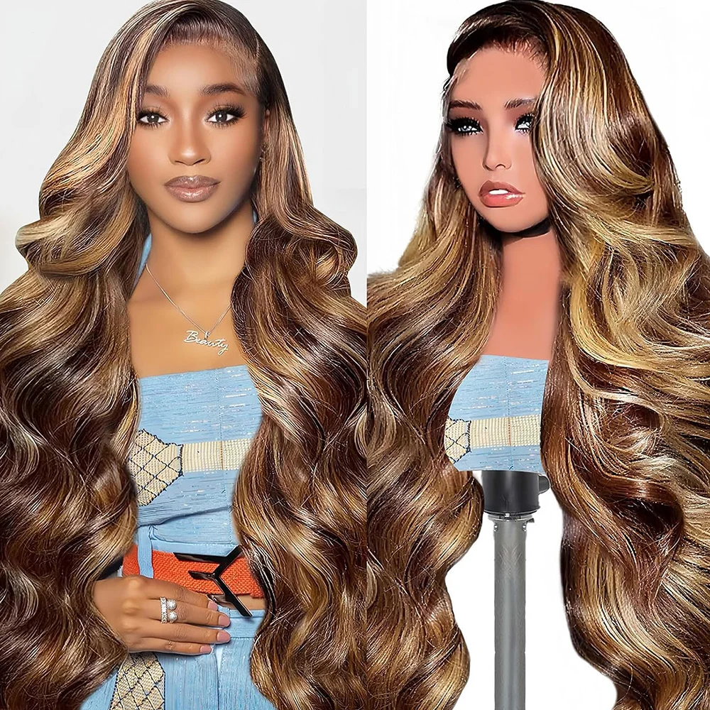 

13x6 HD Парик фронтальной части шнурка Объемная волна 13x4 Парик фронта шнурка Цветные мелированные парики из человеческих волос для женщин Медовый блондин Предварительно выщипанные парики