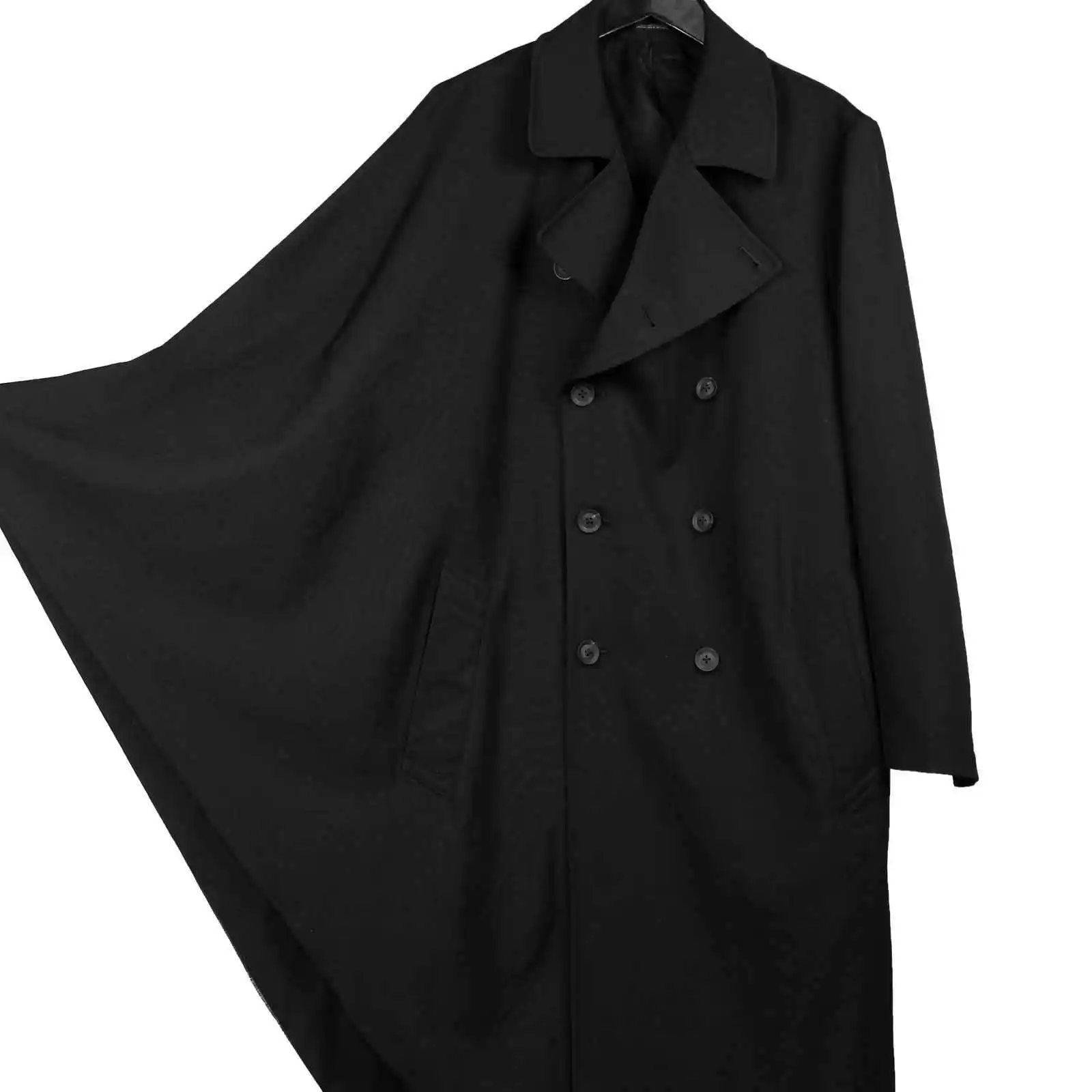 TOP-YAMAMOTO original design dark-themed double-breasted loose-fitting mid-length over-the-knee coat for men