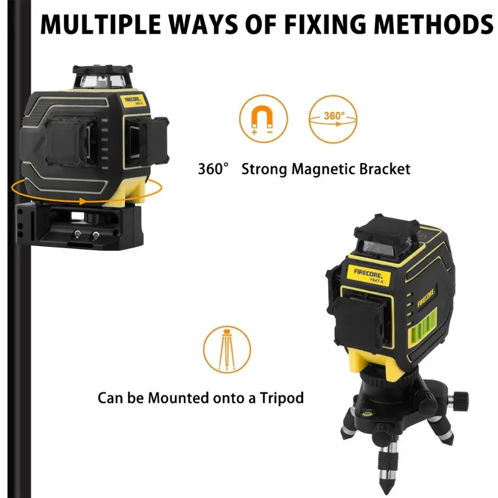 FIRECORE F94T-XG 12 Lines 3D Green Laser Level 360 Лазерный Уровень IP65 nivel láser Self-Leveling lazer With Receiver Tripod