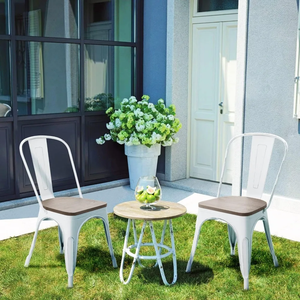 Metalen Eetkamerstoelen Met Houten Zitting, Indoor Gebruik Buitenshuis Stapelbaar Tolix Industriële Metalen Stoelen Set Van 4 Voor Keuken