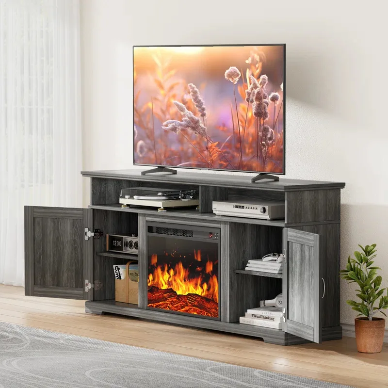 Armário de TV de madeira idílico para TV de 70 polegadas sem lareira