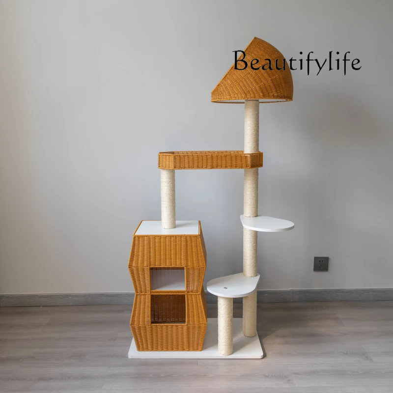 Solid Wood Cat Climbing Frame Cat Tree Integrated Rattan Space Capsule Does Not Cover an Area of Cat Rack Toys