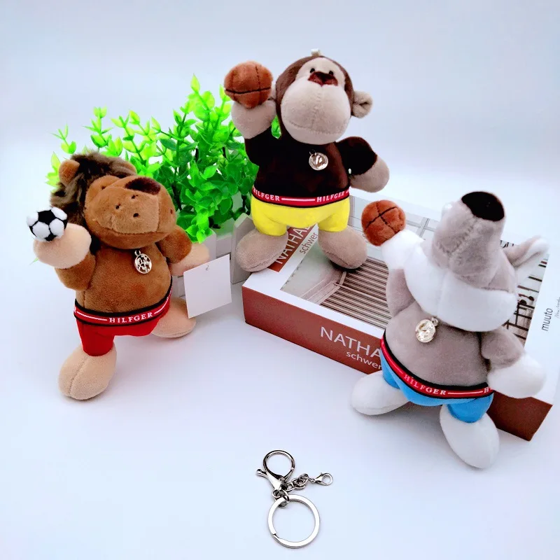 Cartoon Kawaii Playing Basketball Small Animal Plush Toy Keychain Pendant Creative Wolf Lion Gorilla Backpack Pendant Kids Gifts