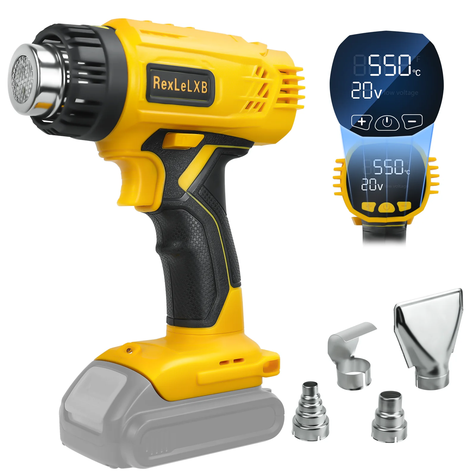 

Cordless Heat Gun Handheld Electric Hot Air Gun 400W 50-550℃ Fast Heating Shrink Wrapping for Dewalt 20V Battery Pin