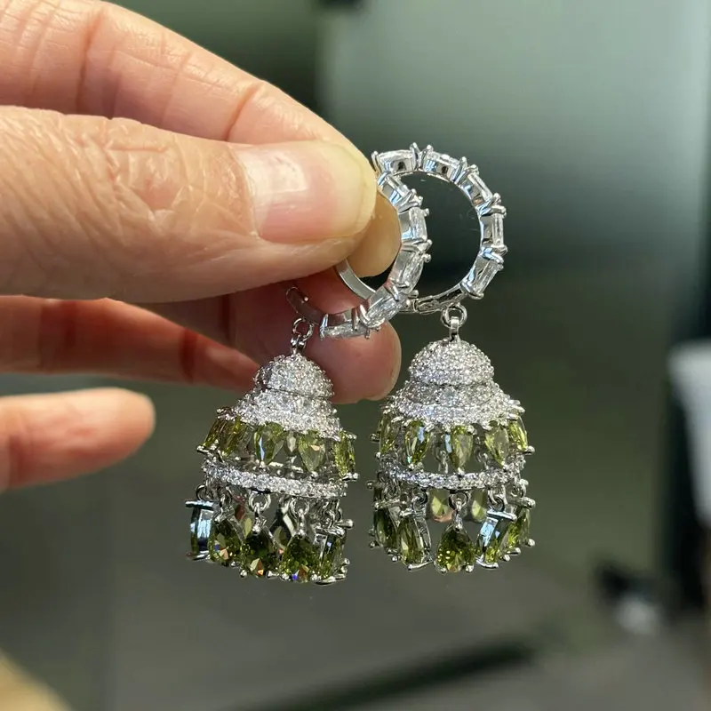 Bilincolor Ethnic Bohemia Tassel Bell European and American Retro Zircon Drop Earrings for Women