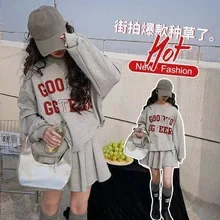 2024 autumn winter Girls set Clothes teenager letter hooded sweatshirts t-shirt + pleated skirt 5 7 8 9 10 11 12 year tracksuit