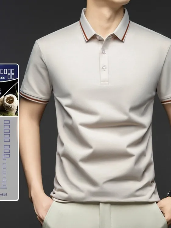 

Pierre Cardin Summer No-ironing irt Men's High-end Ice Silk Nylon ort Sve Turn-down Collar Top Busin Casual