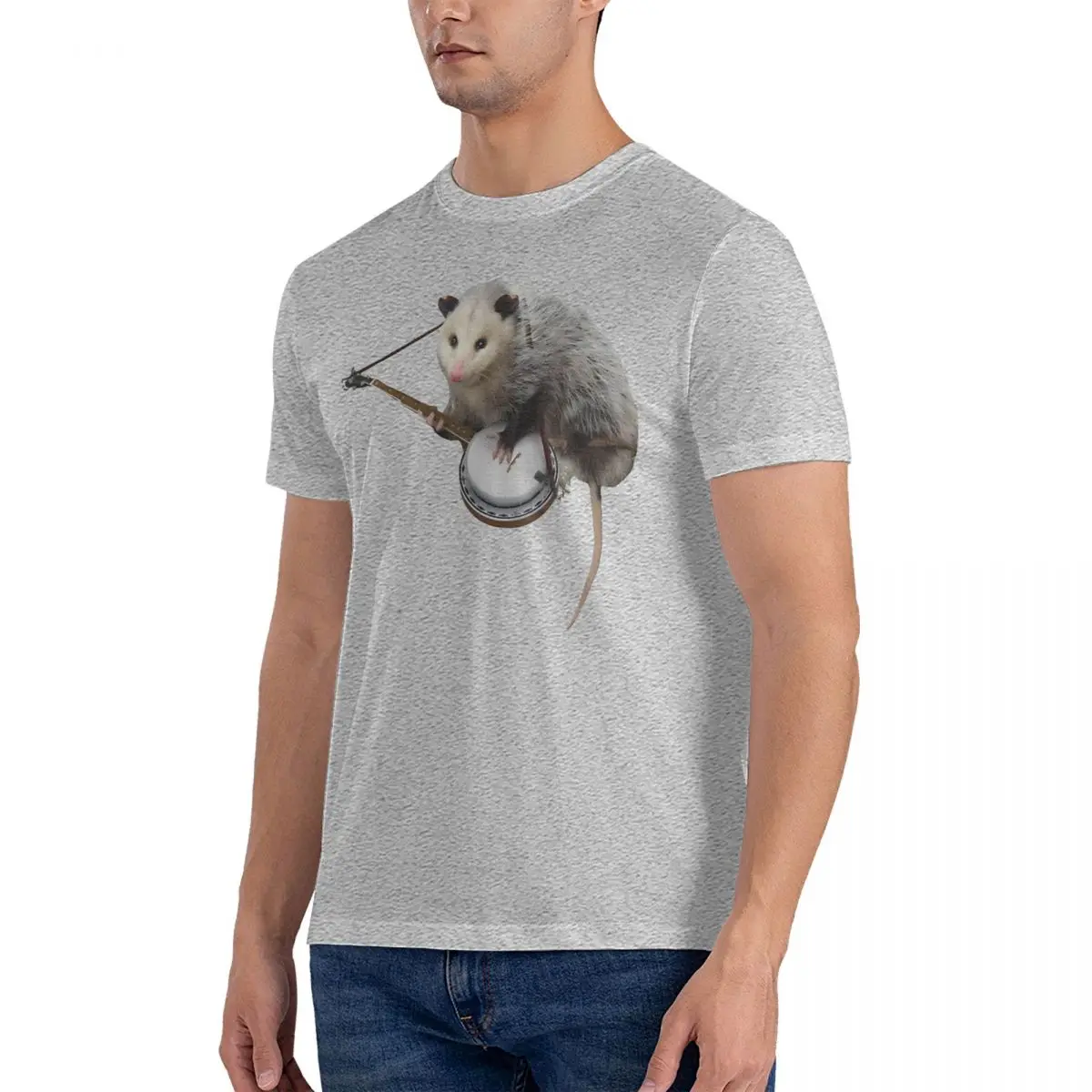 Opossum Playing Banjo Men's T Shirt Opossum Funny Tee Shirt Short Sleeve Crewneck T-Shirt 100% Cotton Unique Clothing