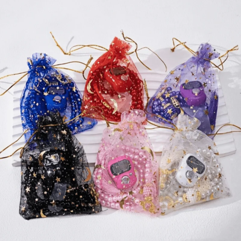 1Pc Tally Counter Set with Prayer Beads Tassel & Drawstring Storage Bag, Digital Counting Kit for Prayer Gift