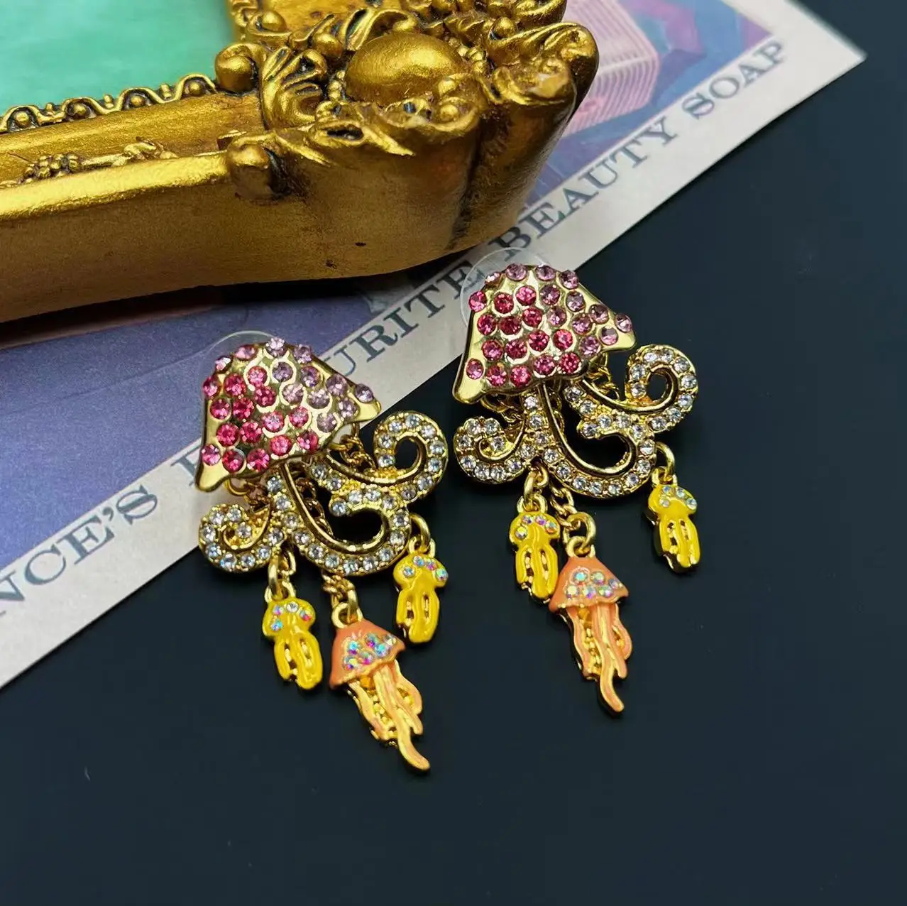 Qingdao Mid-Ancient Vintage Ornament Tassel Enamel Colored Clouds Diamond-Embedded Colorful Cute Sweet Colorful Cloud Earrings