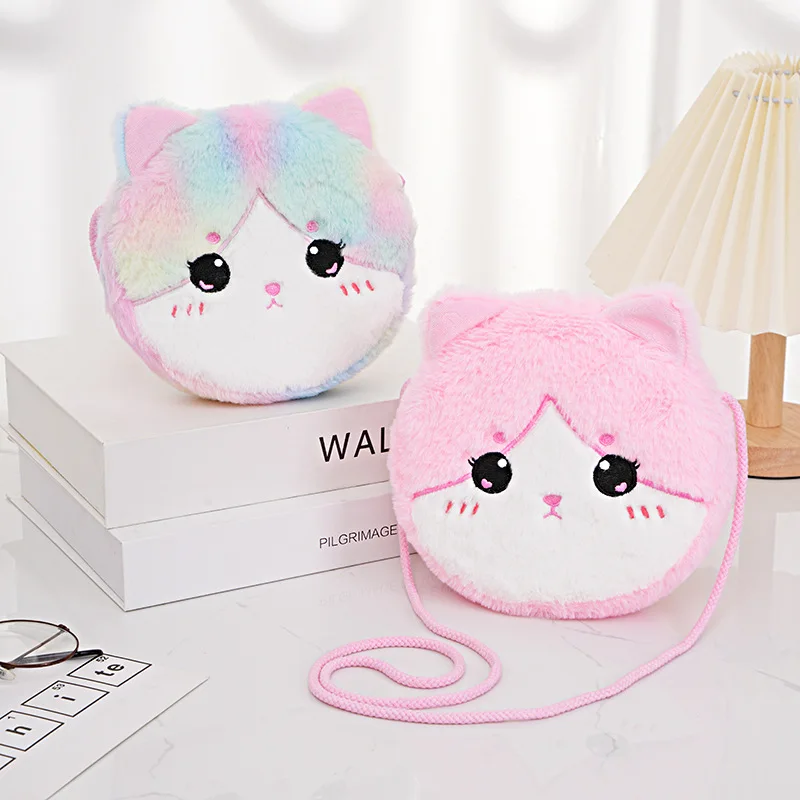 Kawaii Cartoon Cat Crossbody Bag Single Shoulder Bag Girl kids Cute Plush Round Zero Wallet 2024 New