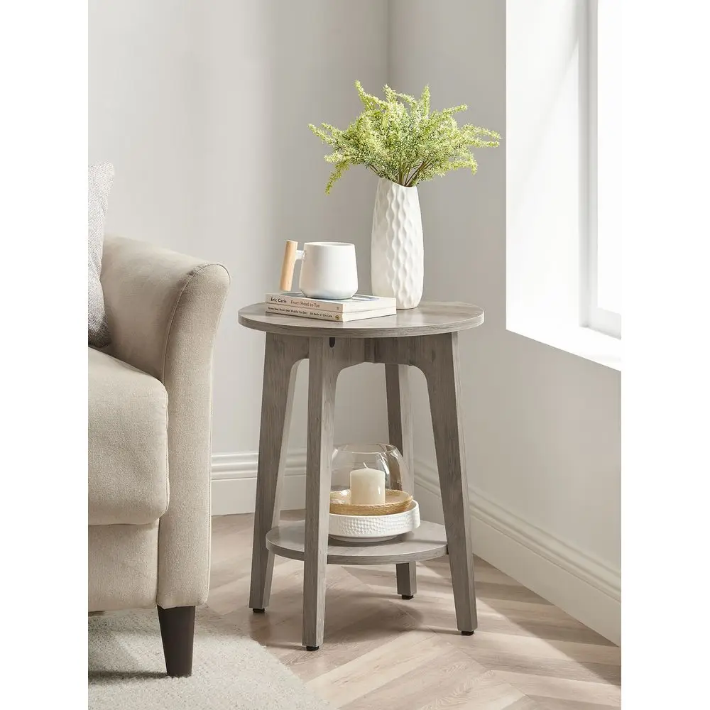 

Round End Table With Lower Shelf, Side Table, Nightstand For Small Spaces, 15.8 X15.8 X 19.7 Inches, Room Decor, Gray
