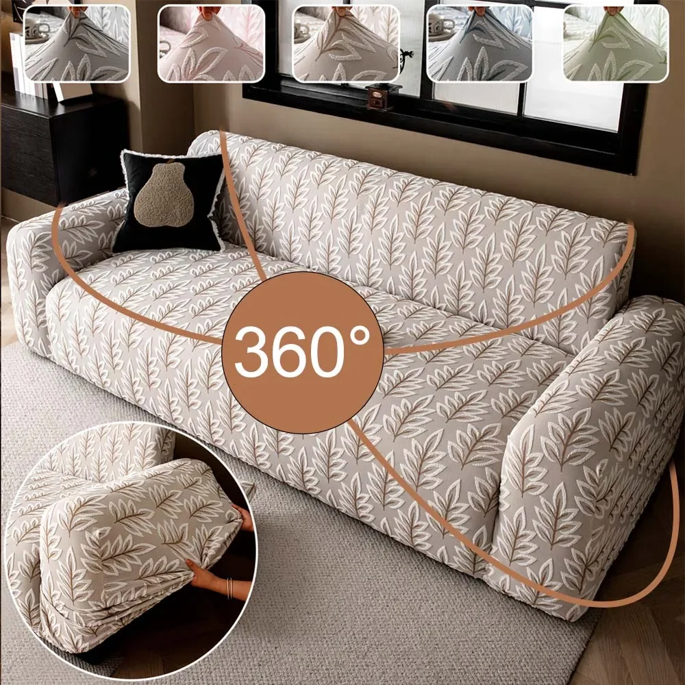 1/2/3/4 Seater Jacquard Leaves Stretch Sofa Slipcovers Corner Sectional L Shape Couch Covers for Living Room Office Funda Sofa