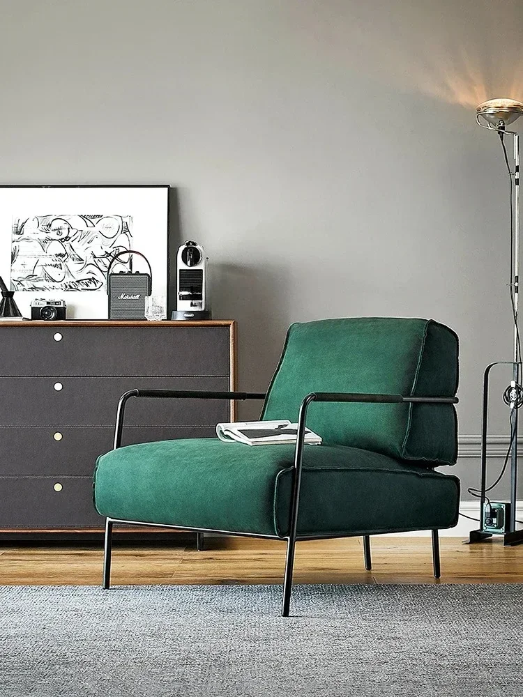 Light Luxury Single-Seat Sofa Chair Designer Rich Living Room Flannel Leisure Chair Retro Green Minimalist Wingback Chair