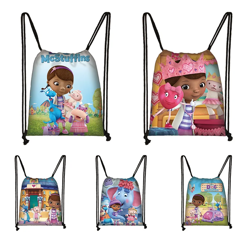 Doc McStuffins Print Drawstring Boy Girl Bags Women Large Capacity Shopping Bag Teenager Casual Backpack Portable Travel Bags