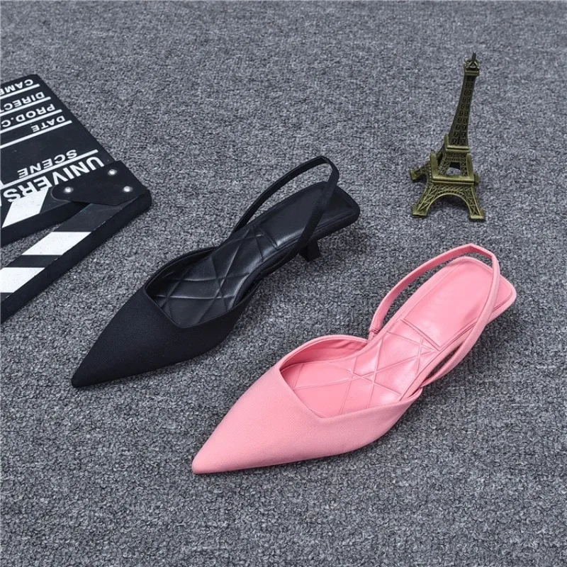 Summer new style women's shoes - low-heeled fairy-style pointed-toe mid-to-lower heel flat-bottomed elegant sandals for women