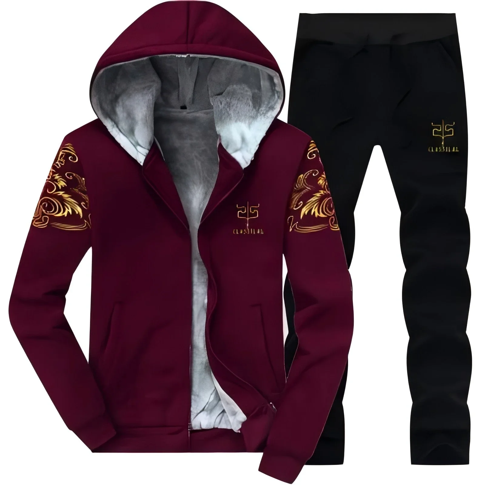 Autumn Men Jacket Set Fashion Embroidered Warm Male Hooded Coat Trends Versatile Top Clothing Locomotive Streetwear Casual Pants