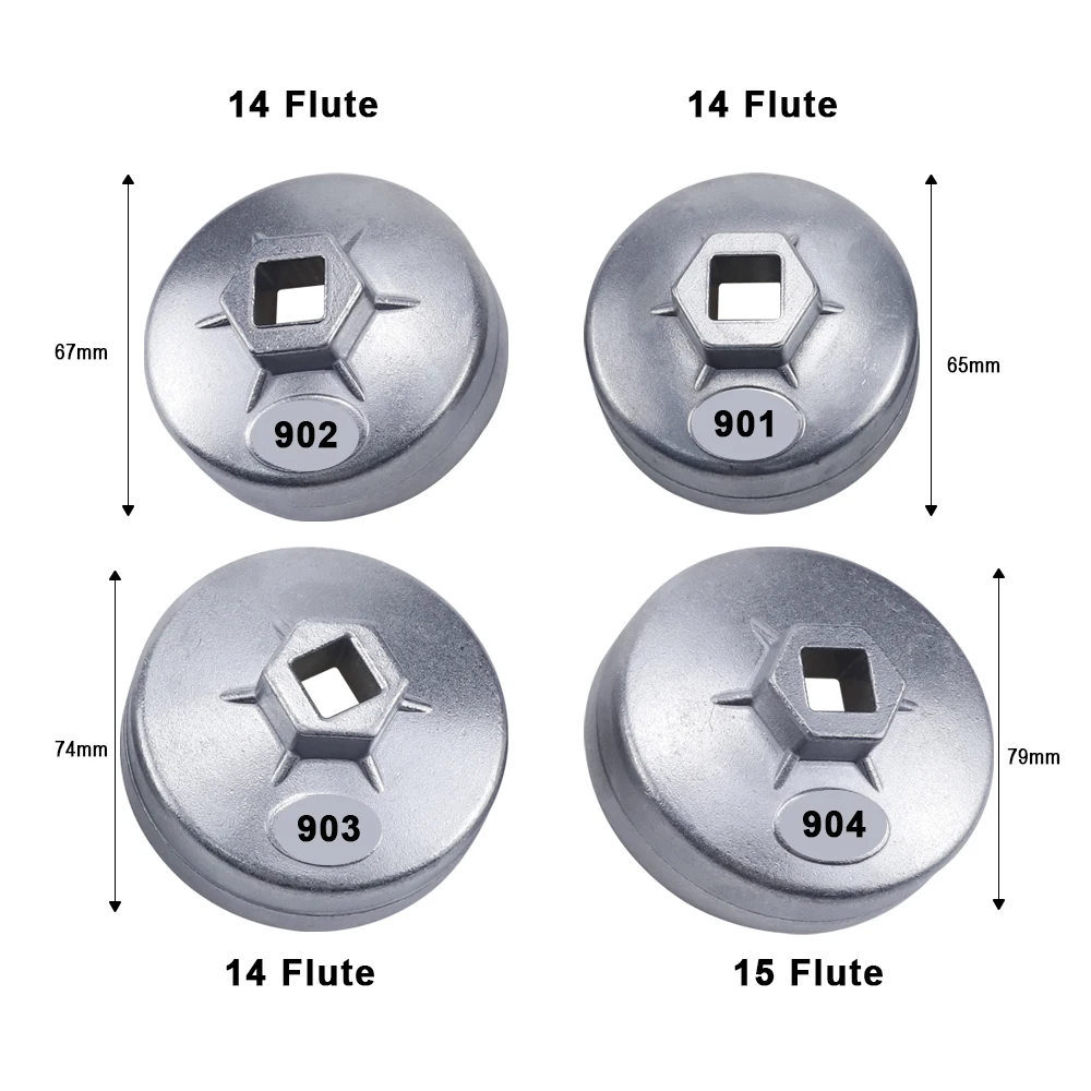 Oil Filter Wrench End Cap Socket Remover Tool 65mm 67mm 74mm 14-15 Flute Aluminum 901 902 903 904 For Toyota Bmw VW Hyundai Jeep