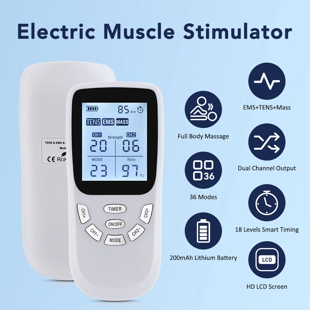 Estimulador de terapia muscular eléctrica EMS, 36 modos, 20 niveles, unidad Tens, máquina meridiana, fisioterapia, pulso, masaje corporal Abdominal