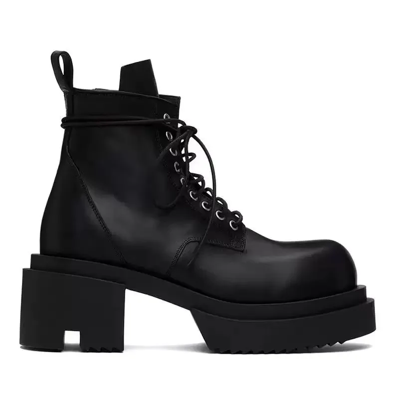 

Genuine Leather Platform Ankle Boots for Men - Versatile Moto Biker Shoes, Trendy Casual Footwear