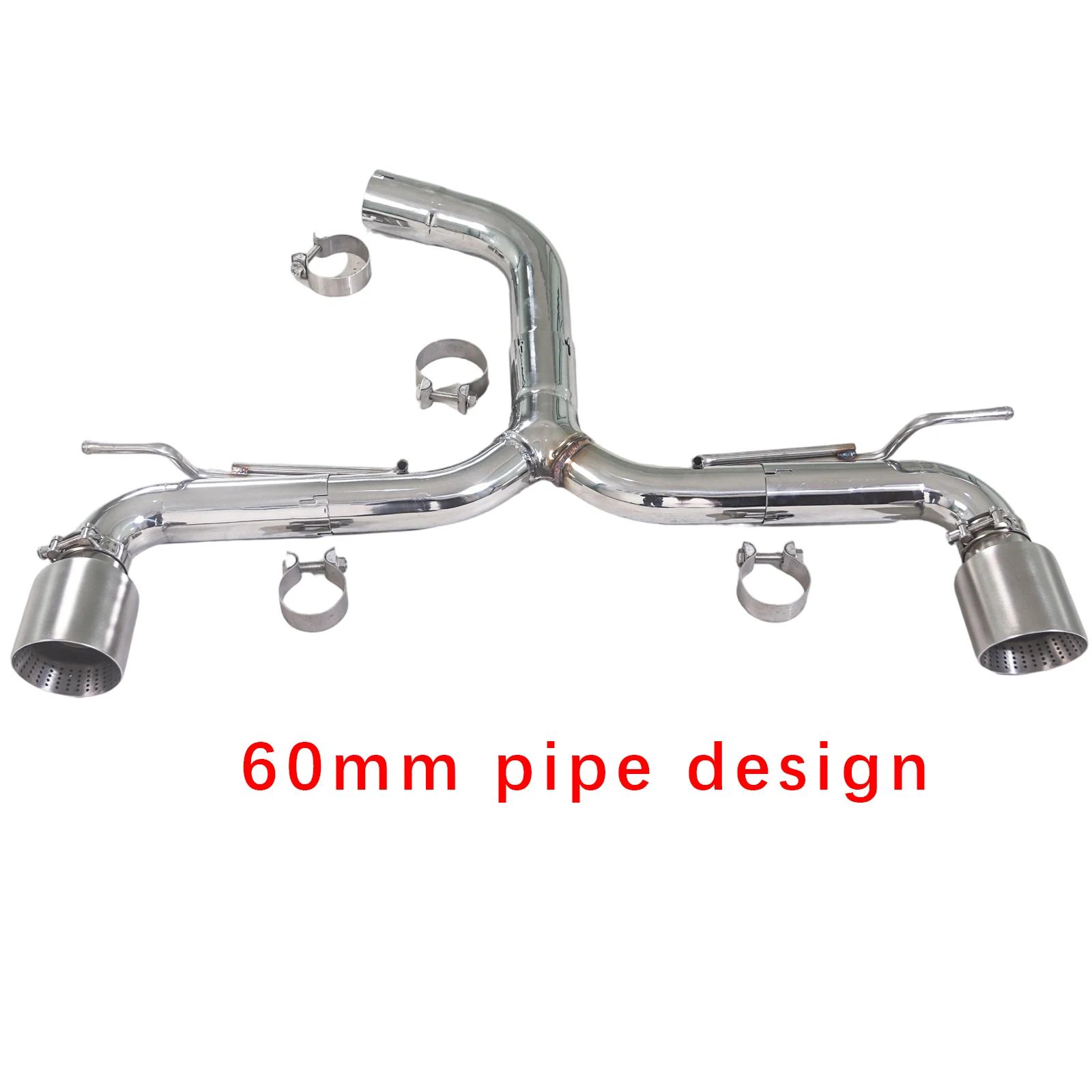 For the VW Golf 6 7 7.5 8 GTI 2.0T, the exhaust system features a full straight pipe, SUS304 60mm pipe, and  101mm exhaust tips.