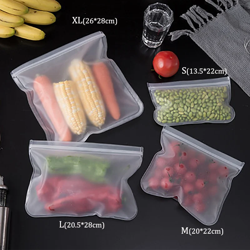 1Pc Reusable Food Freezer Bags Leakproof Silicone Bags BPA Free Lunch Bag Meat Fruit Veggies Storage Bag Dishwasher Safe