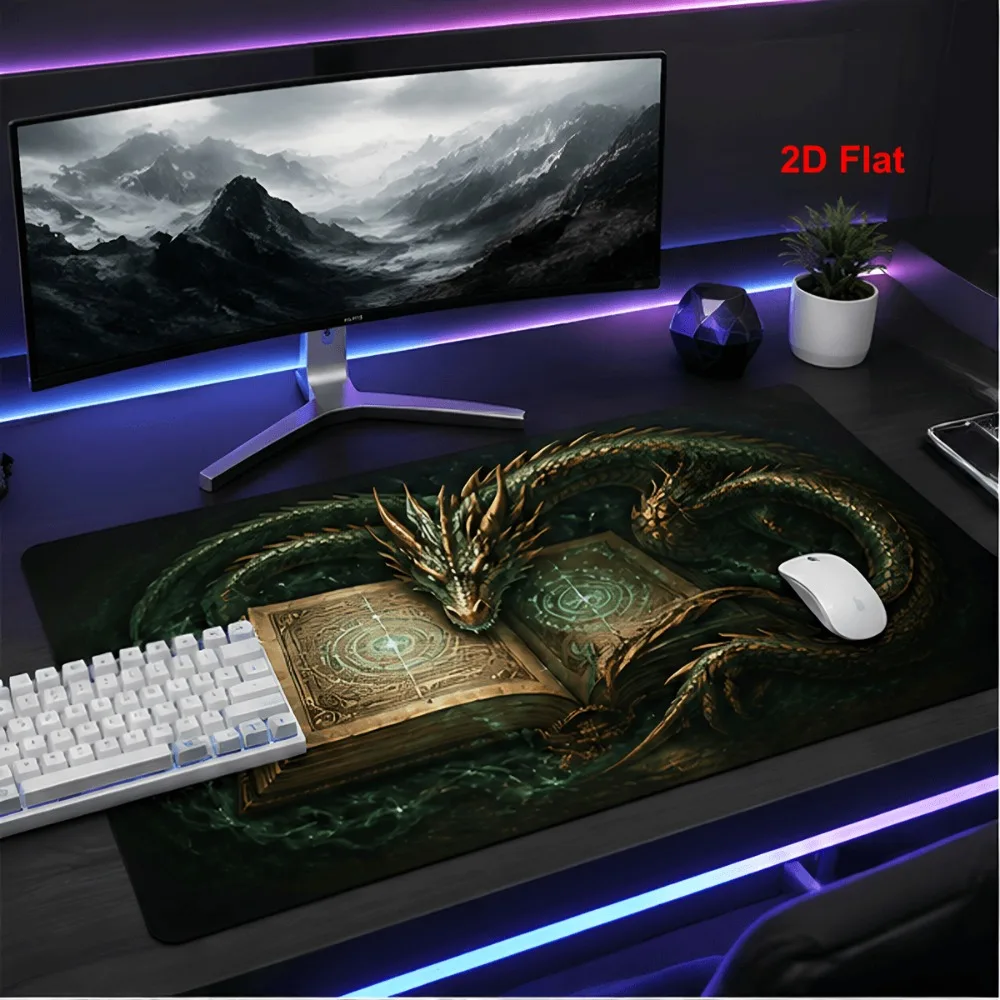 Dragon and Magic Book Printed Simple Desk Mat Silica Clay Unsewn Edges Suitable for Gamers and Office Desks desk accessories