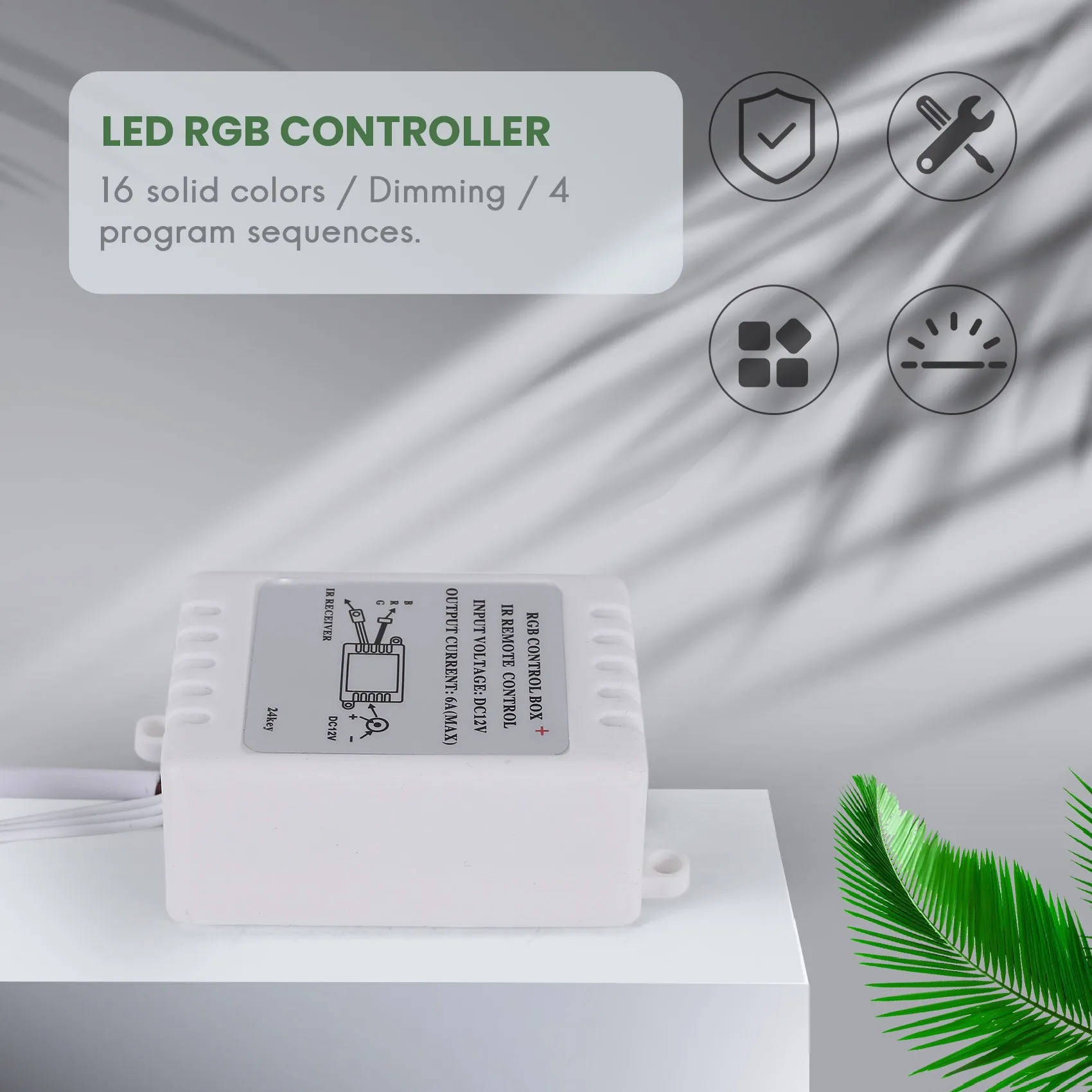 Controlador LED RGB, Control IR FB, 24 teclas, blanco, 12V