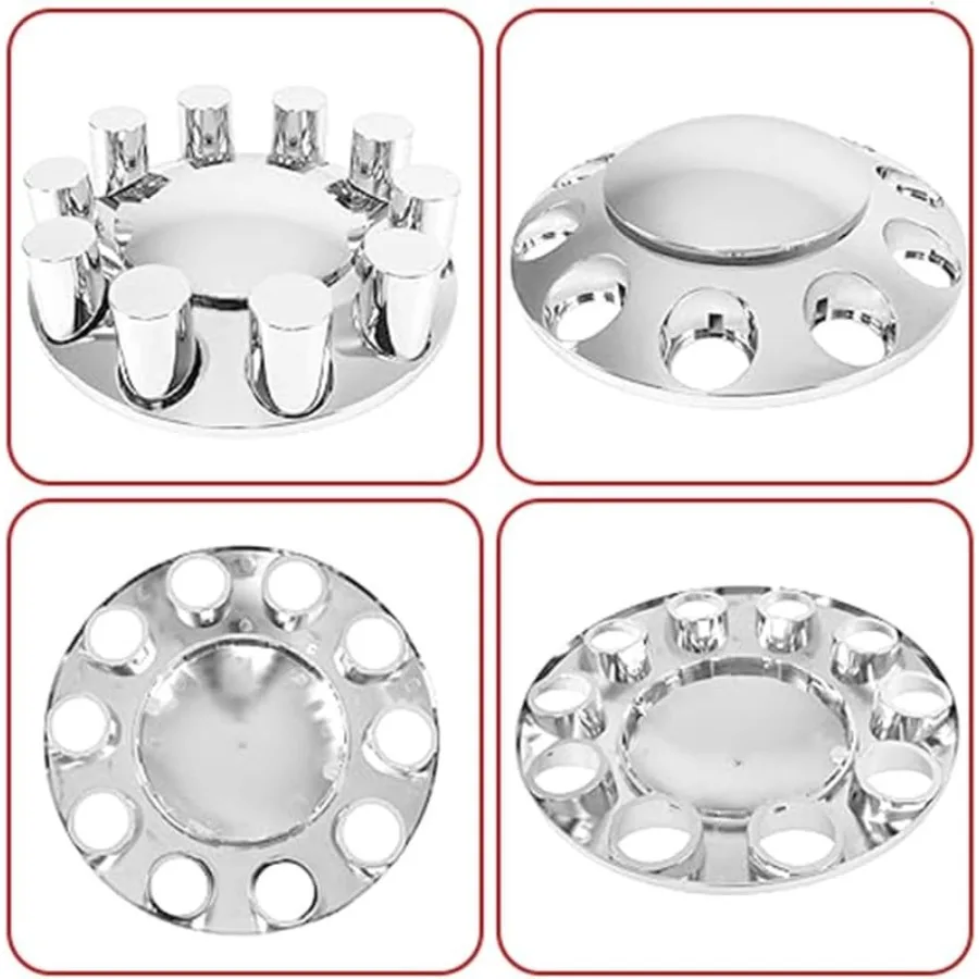 セミトラック用33mmクロームフロントアクスルホイールカバーセット、ABSプラスチック製ホイールハブキャップ、ネジ式ラグナットカバー付き、フロントアクスルホイール2個用