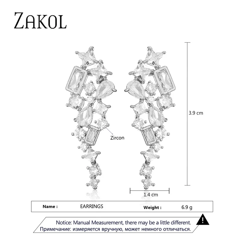 ZAKOL Vintage Green Cubic Zirconia Leaf Drop Earrings for Women Fashion Rectangle Crystal Party Birthday Party Jewelry EP5507