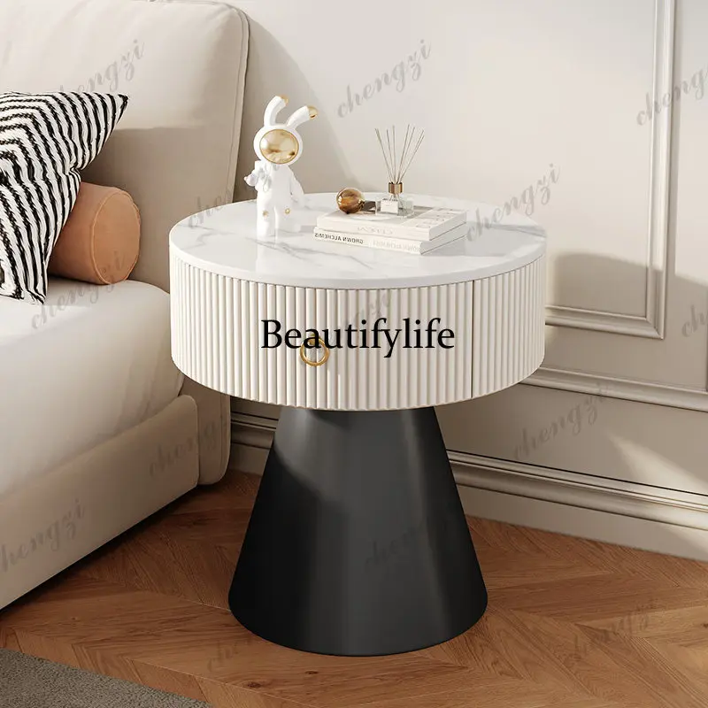 Clock Lamp Round Legs Nightstand Modern White Minimalist Organizer Nightstands Side Table Narrow Bedroom Luxury Home Furniture