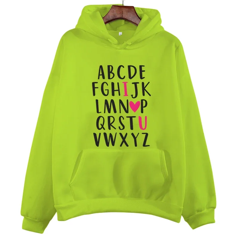 Couple Hoodie A-Z Alphabet I LOVE U Pink Heart Sweatshirt Male Female Long Sleeve Fashion Trend Matching Couple Honeymoon Hoody