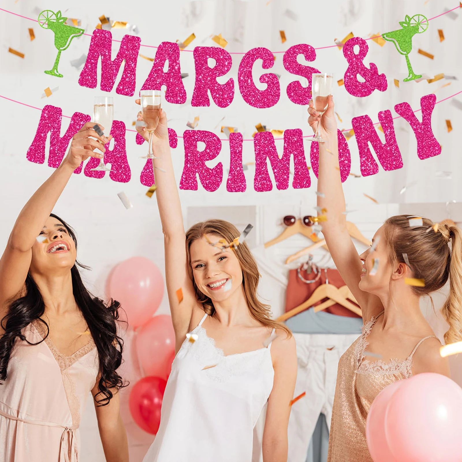 لافتة العازبة Margs and Matrimony، زينة Margs and Matrimony باللونين الأخضر والأحمر، لوازم حفلات توديع العزوبية مارغريتا #2