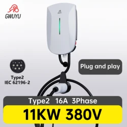 Wallbox EV Charger 32A 7KW 16A 11KW 22KW 3Phase Electric Vehicle Charging Station Type2 IEC62196-2 Socket 5m Cable Plug and Play