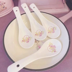 Cute Ceramic Flower Soup Spoon Kawaii Korean  Hand Painted Dessert Spoon With Long Handle Kitchen Tableware Accessories