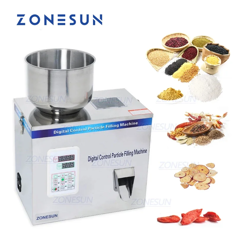 ZONESUN 1-50g Tea Packaging  Filling Machine Sachet Can Grain Split Granule Medlar Automatic Weighing Machine Powder Filler