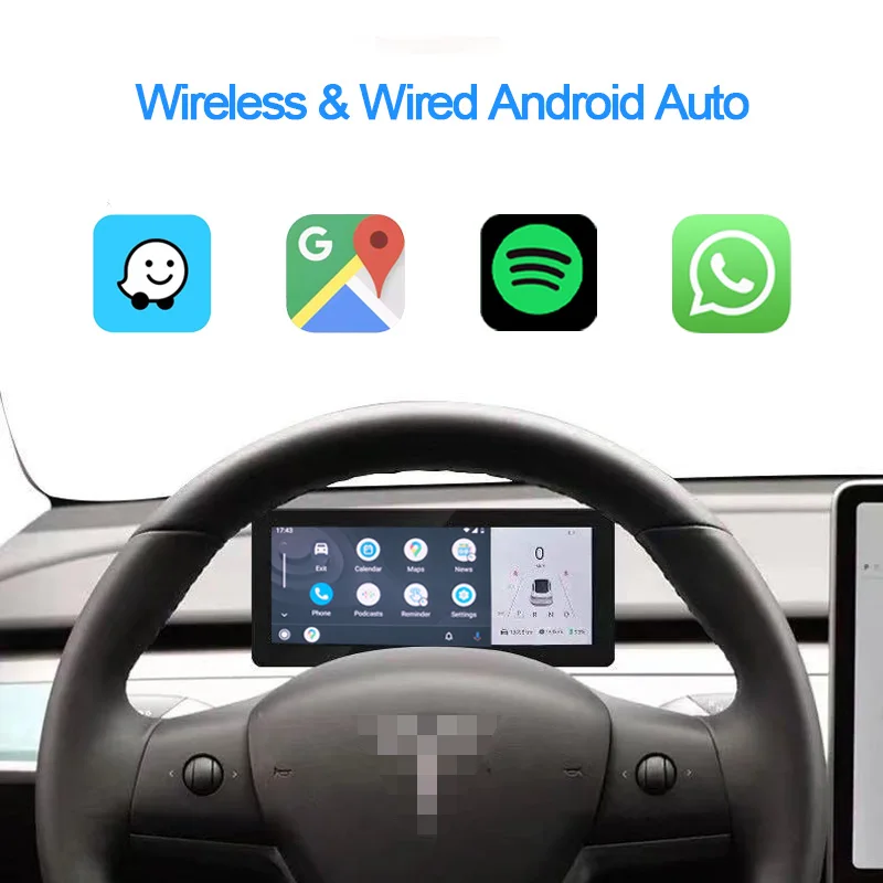 Schermo LCD da 8,8 pollici Wireless CarPlay Androidauto per Tesla Model 3/Y Quadro strumenti per auto Display multimediale Auto HUD