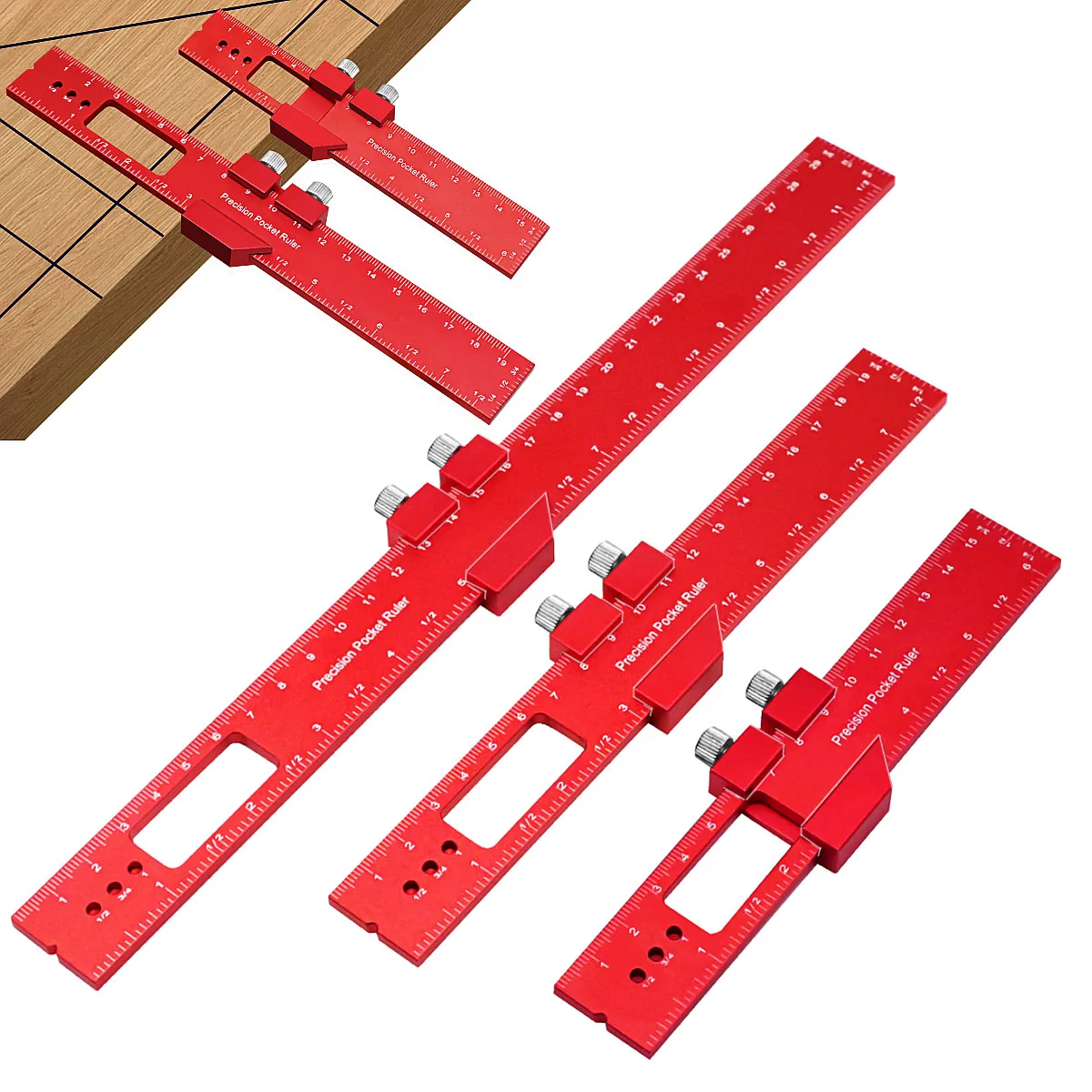 Portable Aluminum Marking Layout Gauge, 6/8/12 Inch Carpenter Scribing Ruler with Sliding Stop for Woodworking Measurement