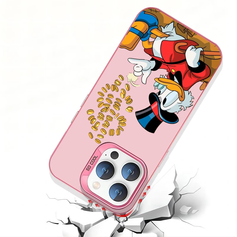 Disney Donald kaczka złota moneta dla Apple iPhone 15 14 13 12 11 XS X Pro Max Plus kolorowe srebrne etui na telefon komórkowy Funda