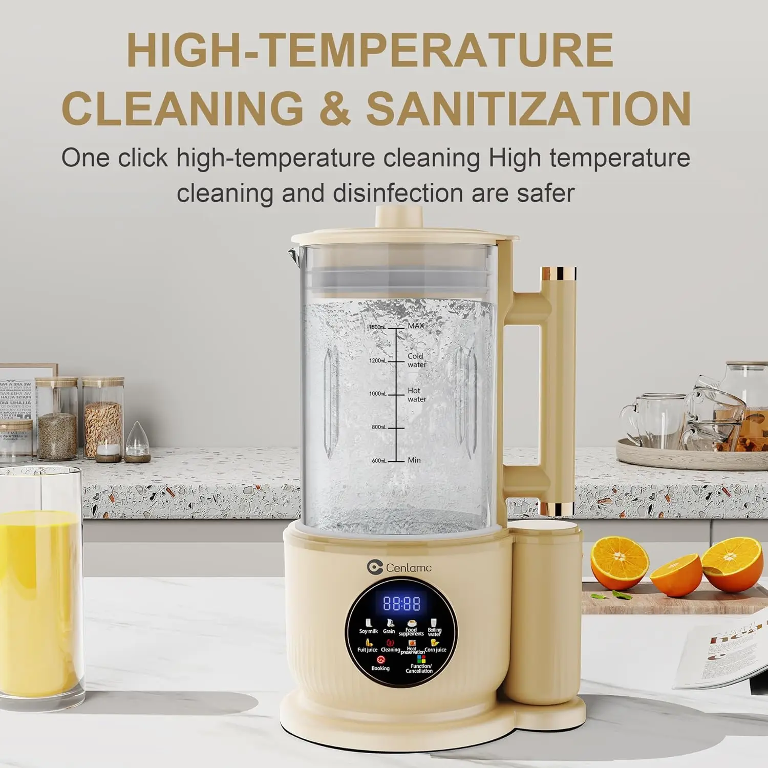 صانع حليب الجوز، 50 أونصة لوز محلي الصنع أوتوماتيكيًا، صليب، شوفان، حليب نباتي، عصارة، مع غطاء عازل للصوت/24 ساعة مؤقت/12 شفرات/مياه غليان