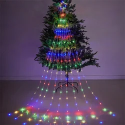 2022 Novo 8 Modos 9x2M 193LED Estrelas Cachoeira Luzes Da Corda Guirlanda de Natal Ao Ar Livre Luzes de Fadas para a Festa de Casamento Decoração Do Jardim